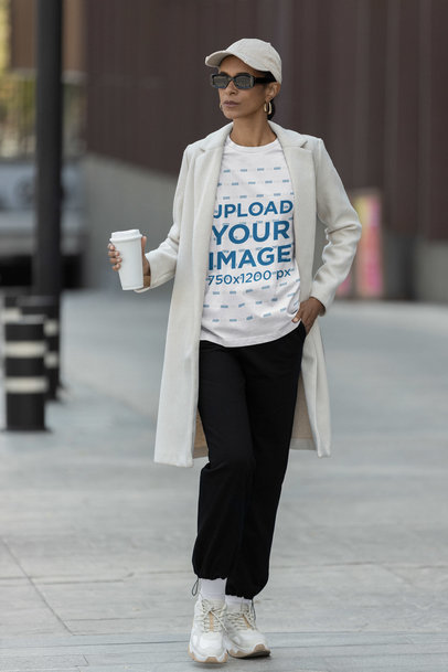 Athleisure Mockup of a Woman Wearing a Stanley Stella T-Shirt and Sunglasses m36221