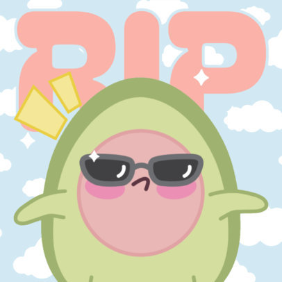 Twitch Emote Template Featuring a Cool Avocado Cartoon with Sunglasses 6077d