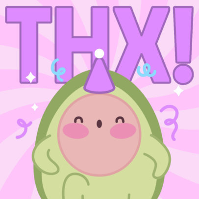 Twitch Emote Design Template Featuring a Festive Avocado Cartoon with a Birthday Hat 6077h