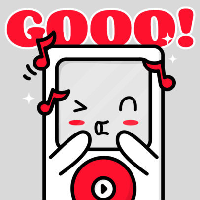 Jamming Twitch Emote Template with a Cute Kawaii Music Player Cartoon