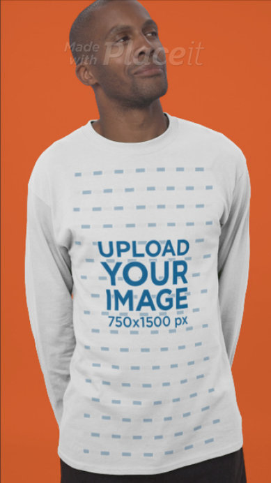 Gildan Long-Sleeve Tee Video Featuring a Happy Man in a Studio