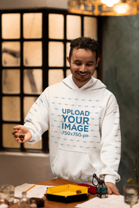 Gildan Hoodie Mockup of a Happy Bearded Man Playing RPG