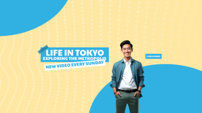 YouTube Banner Template Featuring a Tokyo-Themed Vlog