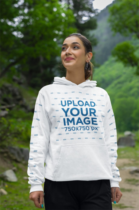 Gildan Pullover Hoodie Mockup of a Woman on a Mountain