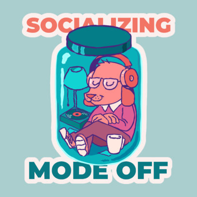 Sticker Design Template with an Illustrated Dog Listening to Music