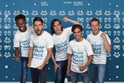 T-Shirt Mockup Featuring an Excited Esports Team a21091