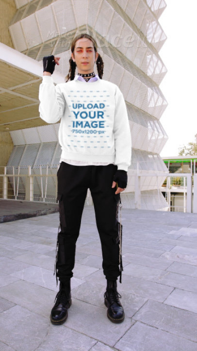 Gildan Sweatshirt and Bella Canvas T-Shirt Video of a Man in a Harajuku-Inspired Outfit