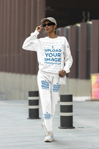 Athleisure Mockup Featuring a Stylish Woman Wearing a Sweatshirt and Sweatpants