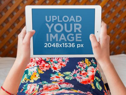 Laying in Bed and Using a White iPad Mockup Template