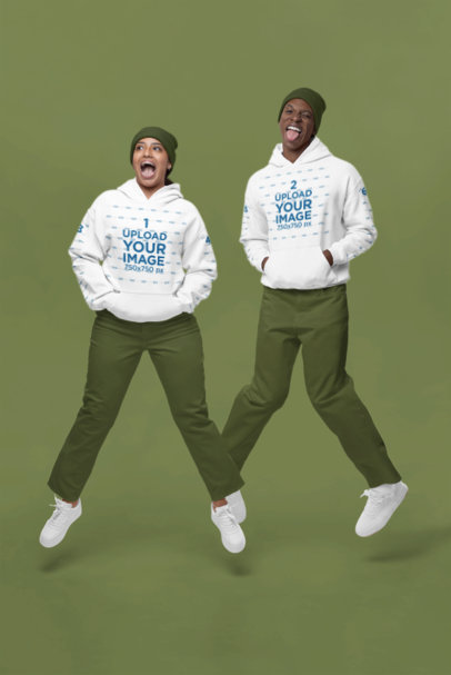 Gildan Hoodie Mockup of a Funny Man and Woman Standing in a Studio