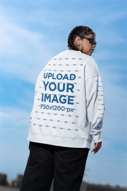 Back-View Sweatshirt Mockup Featuring a Woman with Long Nails and Sunglasses m36818