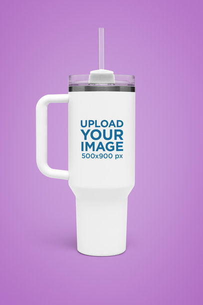 Mockup of a Stanley Tumbler Placed on a Customizable Surface m36723