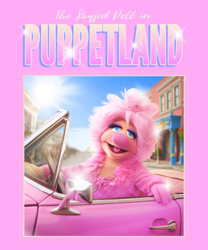 Illustrated T-Shirt Design Template With a Character Inspired by the Muppets