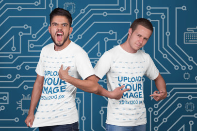 Mockup Featuring Two Esports Players Showing Off Their T-Shirts a21141