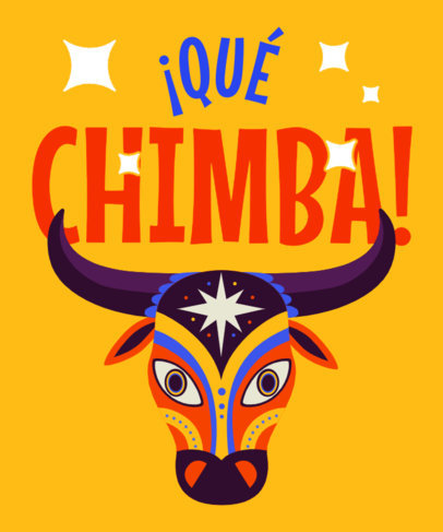 T-Shirt Design Template Featuring a Colorful Bull Graphic and a Colombian Slang