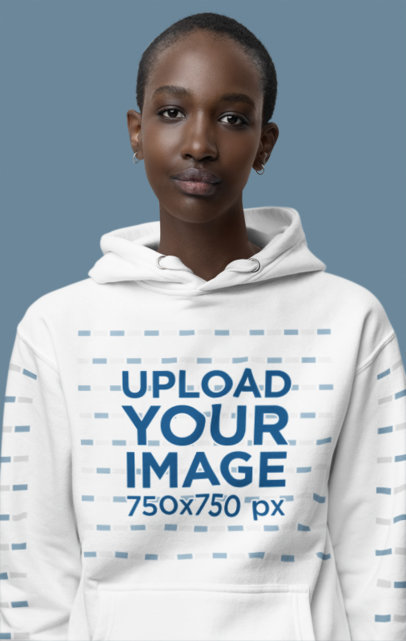 Mockup of a Woman with Short Hair Wearing a Cotton Heritage Hoodie in a Studio