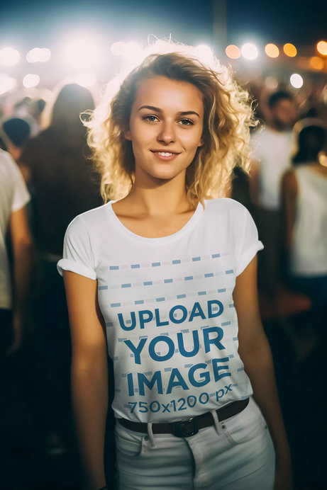 T-Shirt Mockup Featuring an AI-Generated Woman at a Concert