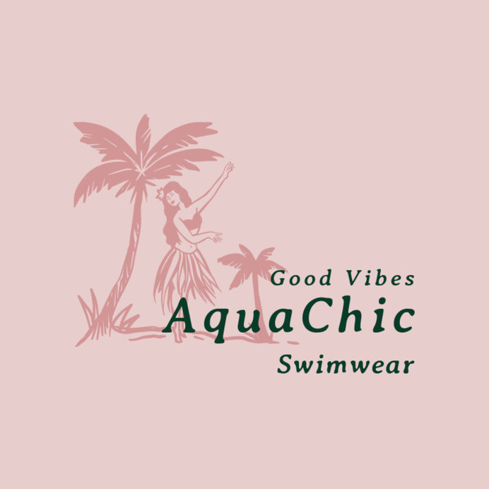 Logo Maker for a Swimwear Brand Featuring a Hula Dancer and a Palm Tree