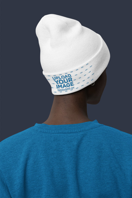 Back-View Mockup Featuring a Woman Wearing a Beanie