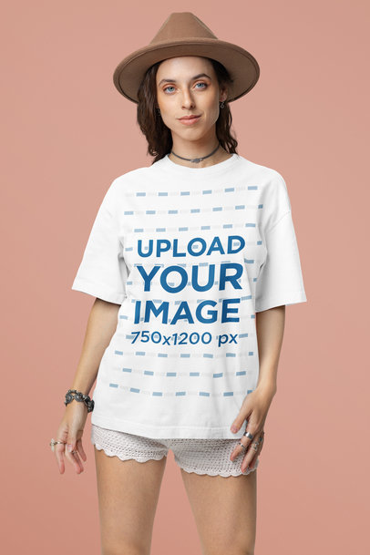 Stanley Stella T-Shirt Mockup Featuring a Woman With a Boho Style