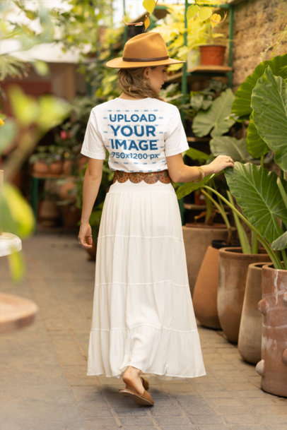 Boho-Themed Mockup Featuring a Woman Wearing a Bella Canvas T-Shirt