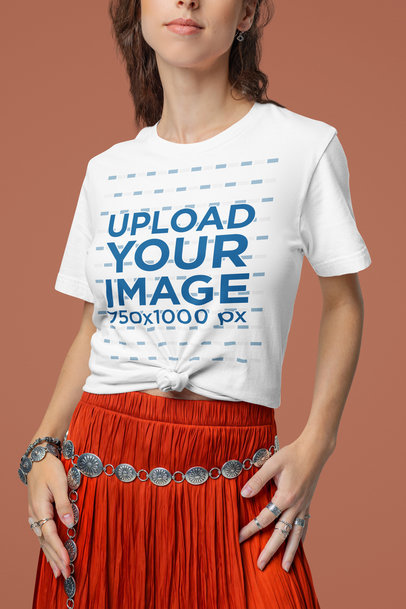 Bella Canvas Tee Mockup Featuring a Woman Wearing an Outfit with a Boho Look
