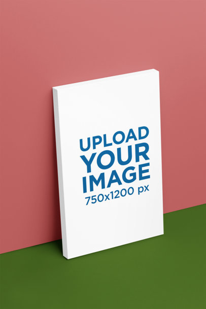 Mockup of a Canvas Frame Leaning over a Solid Wall