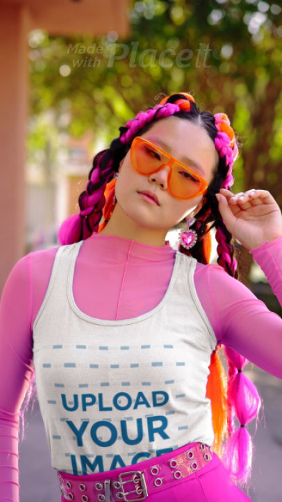 Tank Top Video of a Woman with Colorful Sunglasses Inspired by a Harajuku Aesthetic