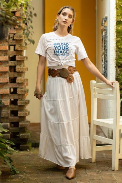 Bella Canvas T-Shirt Mockup of a Woman Wearing a Boho-Style Outfit