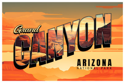 Postcard Design Template with an Illustrated Grand Canyon National Park 6762