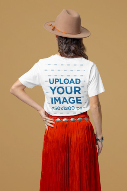 Back-View Bella Canvas T-Shirt Mockup of a Woman With a Boho-Styled Look