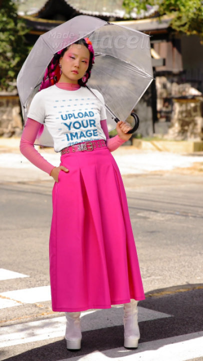 Bella Canvas Round-Neck Tee Video of a Woman in a Harajuku-Inspired Style
