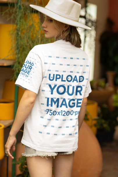 Back-View Stanley Stella T-Shirt Mockup of a Woman Posing With a Boho Style