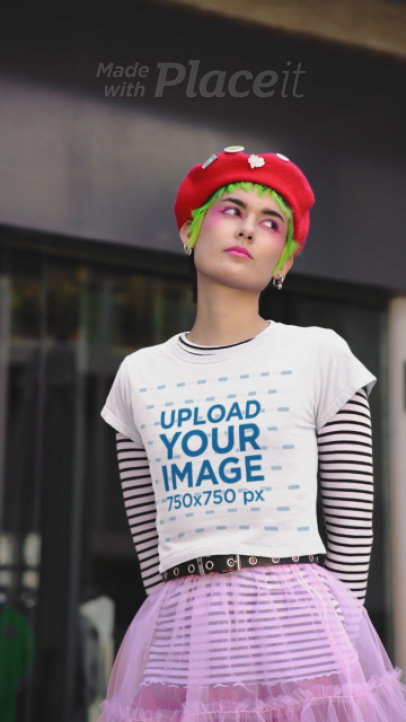 Video of a Woman with Green Hair Wearing a Crop Top with Harajuku-Inspired Garments
