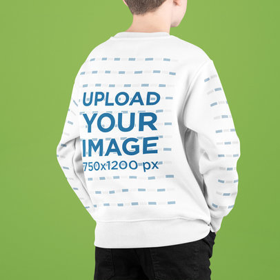 Back-View Sweatshirt Mockup of a Boy Posing in a Studio