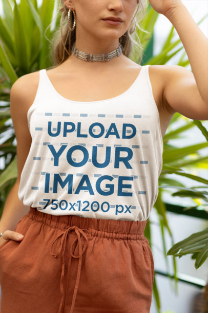 Boho-Style Mockup of a Woman Wearing a Bella Canvas Tank Top