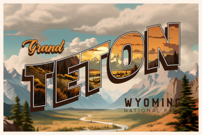 Postcard Design Generator with a Wyoming Grand Teton's Mountains 6762c