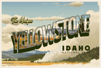 Postcard Design Template with an Illustration of Yellowstone 6762d