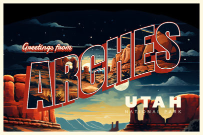 Postcard Design Creator with an AI-Generated Illustration of Utah National Park 6762e
