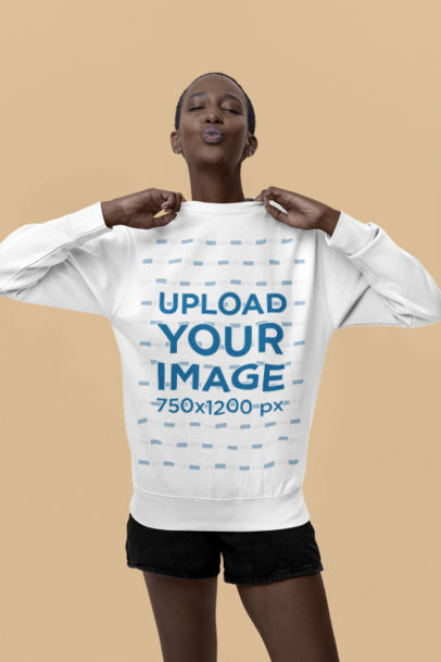 Cotton Heritage Sweatshirt Mockup of a Woman Blowing a Kiss at the Camera