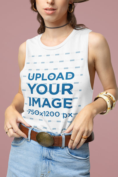 Tank Top Mockup of a Smiling Cropped-Face Woman With a Boho Style