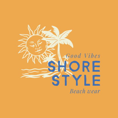 Beachwear Brand Logo Template Featuring a Sun and a Palm Tree