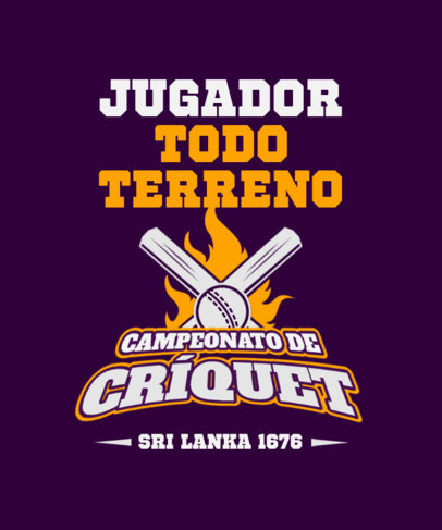 T-Shirt Design Maker Featuring Flaming Cricket Gear for a Championship