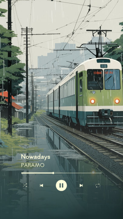 Instagram Story Creator with Music Player Interface-Inspired Graphics and a Train Illustration