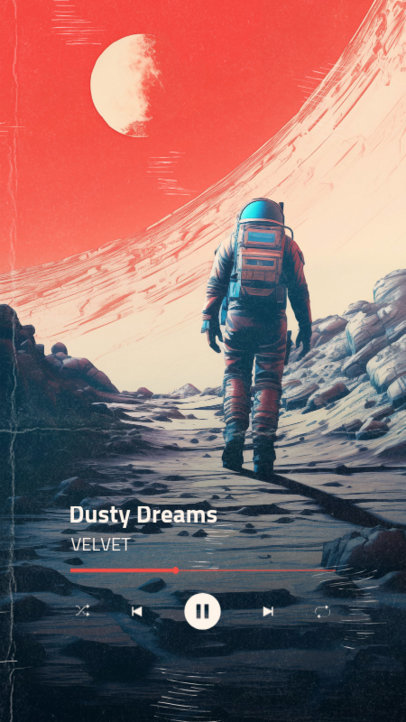 Instagram Story Creator with Music Player Buttons-Style Icons and an Illustrated Astronaut  6120g