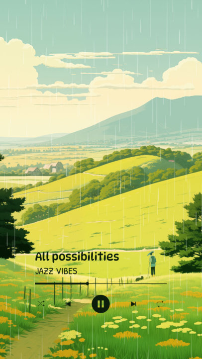 Instagram Story Maker Featuring a Green Field Illustration with Music Player Icons