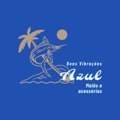 Swimsuits Brand Logo Maker Featuring a Fish and a Palm Tree