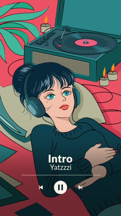 Spotify Canvas-Inspired Instagram Story Maker with Illustrated Characters Listening to Music