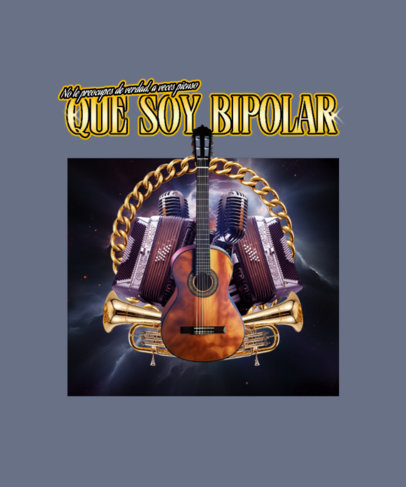T-Shirt Design Template Featuring Musical Instruments from a Mexican Band