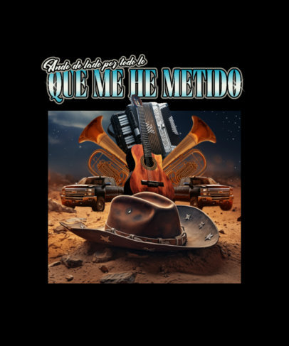 T-Shirt Design Template Featuring a Regional Mexicano Song Lyric with a Mexican Hat Graphic